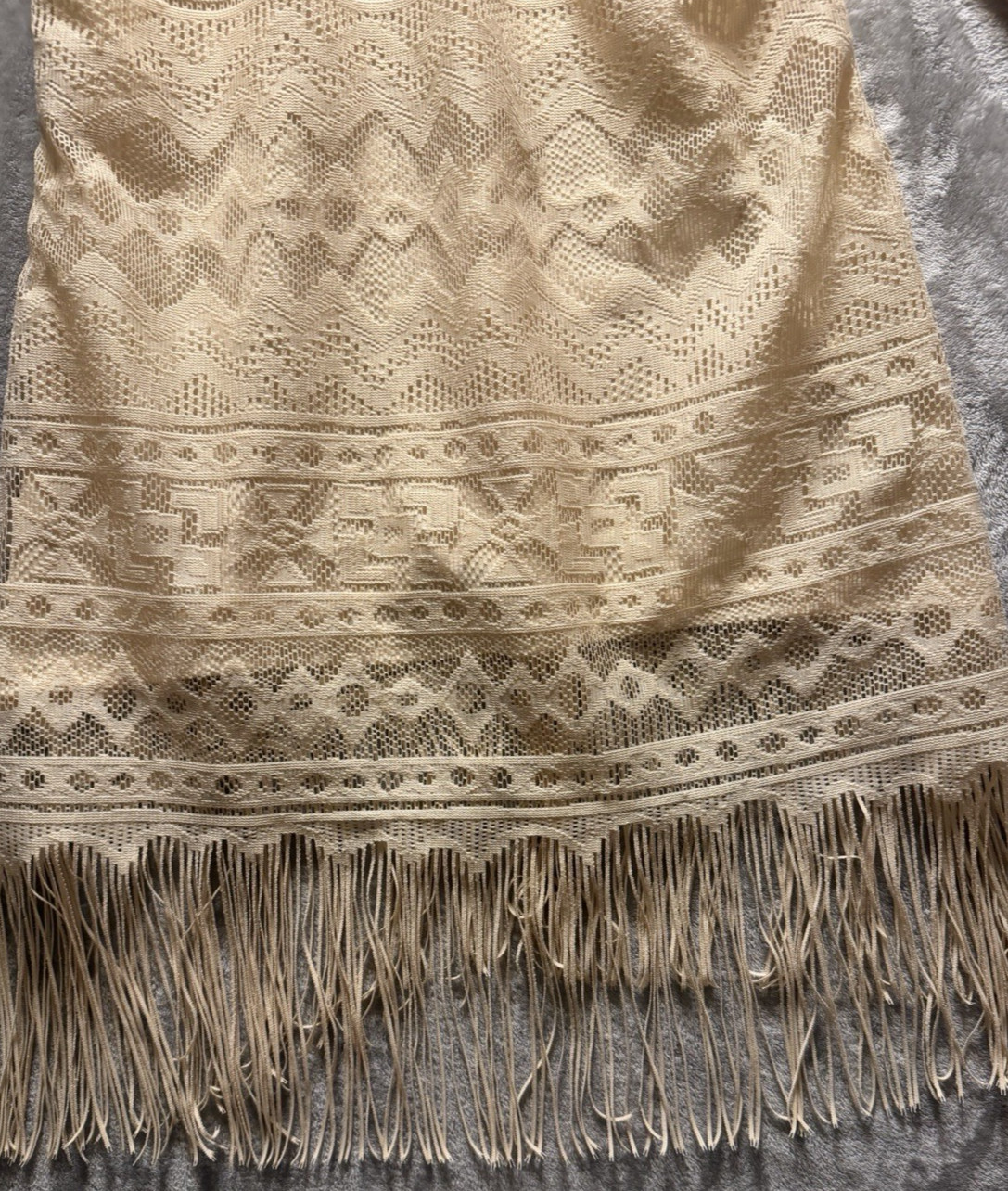 Scully Dress Womens S Beige Western Fringe Boho Crochet Lace Tunic Tribal Lined