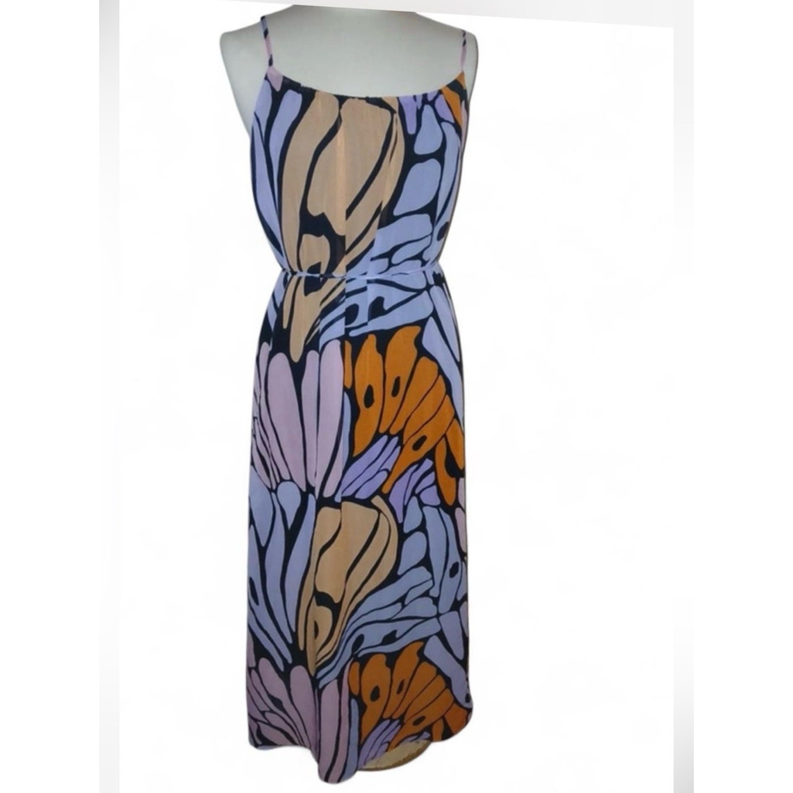 Sam Edelman Butterfly Print Trapeze Maxi Dress, Lightweight chiffon. Size L