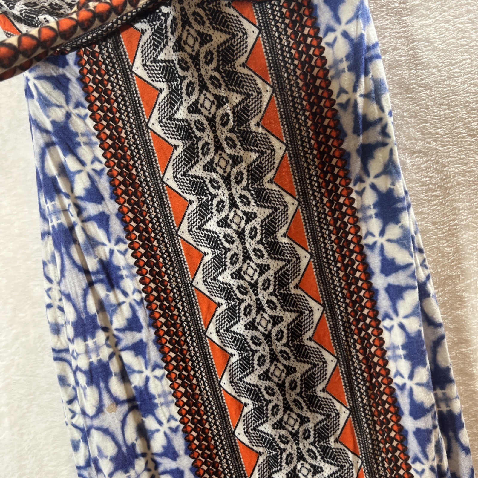 Hale Bob Cabana Strapless Maxi Dress Blue White Orange Aztec Boho Pattern Size S