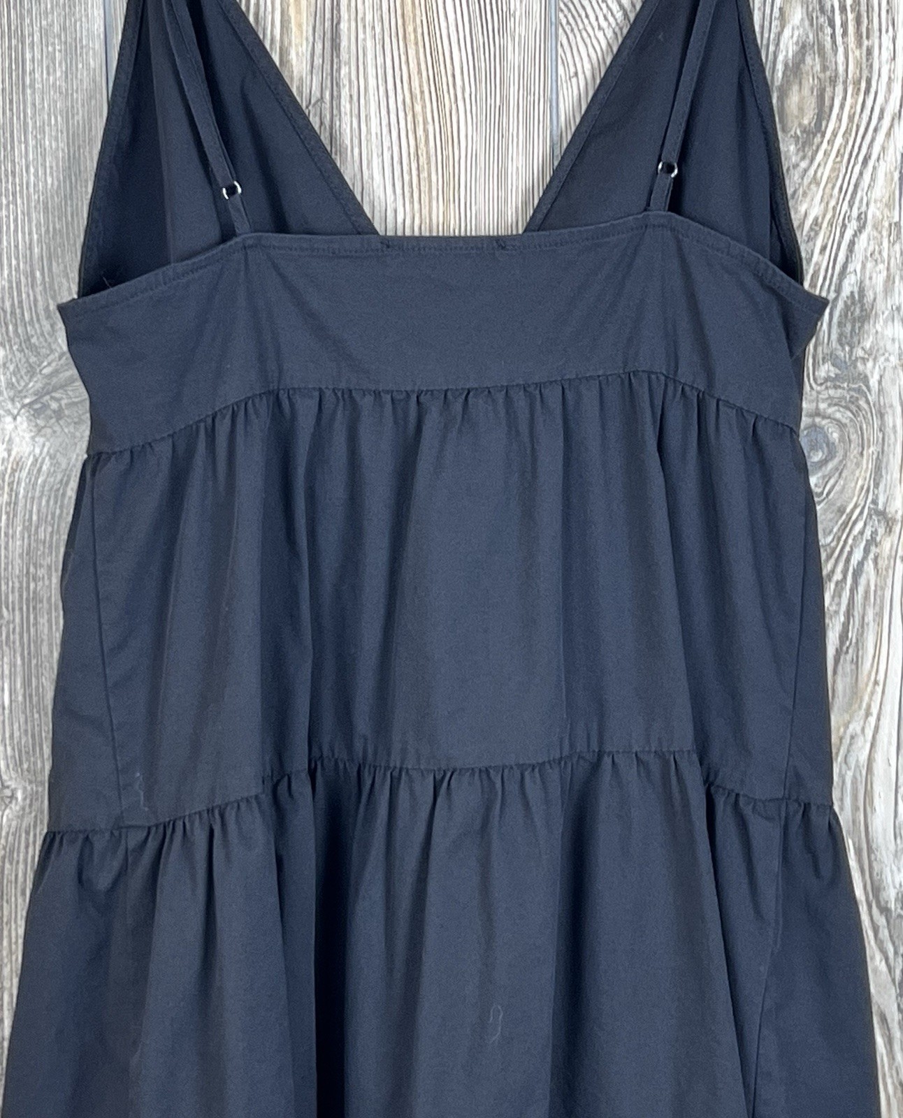 FOREVER 21 Black Cami Tiered Midi Dress S Spaghetti Strap Button-Down Romantic