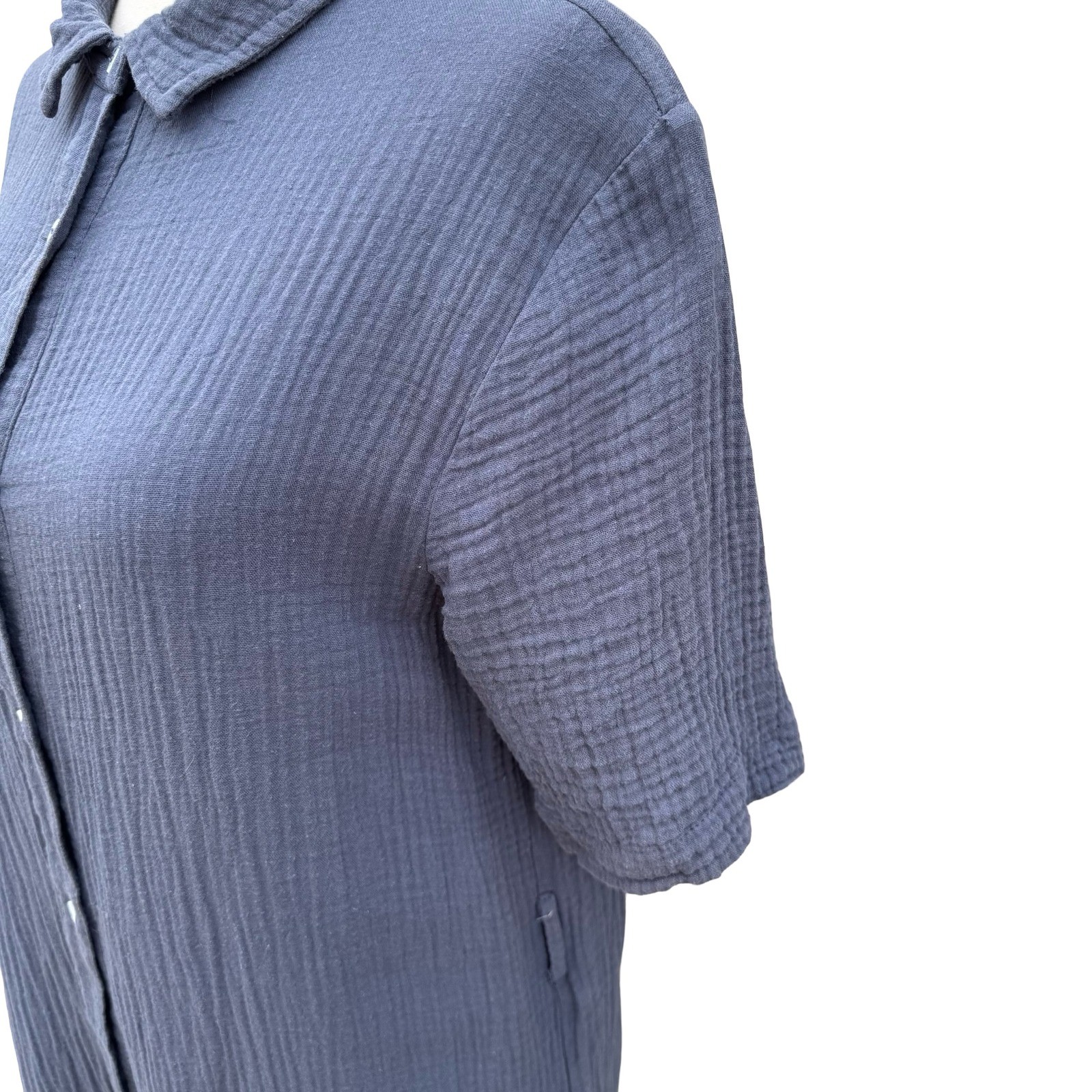 MOD REF Lagenlook Minimalist Double Gauze Cotton Coastal Maxi Shirt Dress M