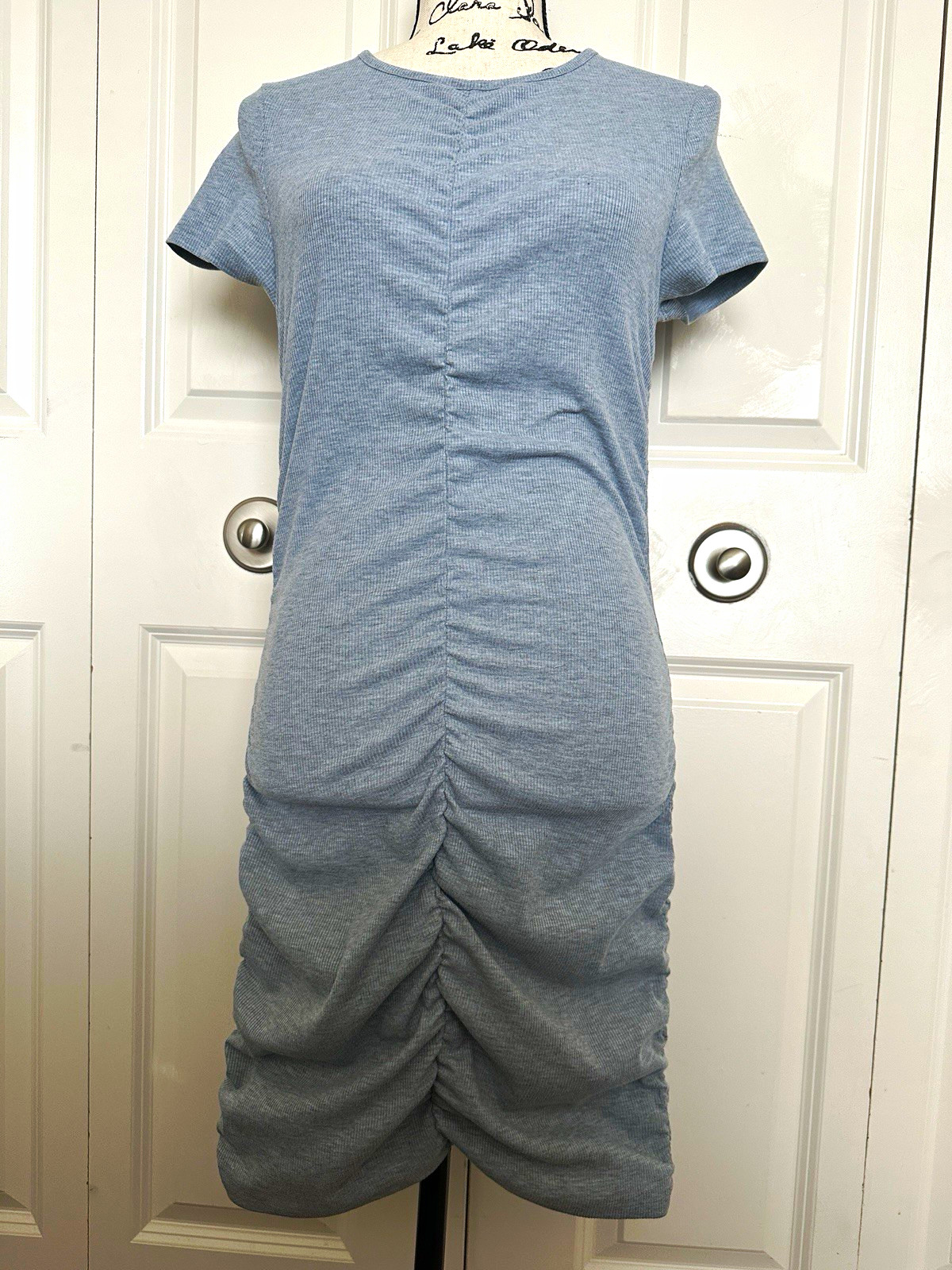 Divided by H&M Gray Knit Ruched Stretch Bodycon Dress Short Sleeve Crew M