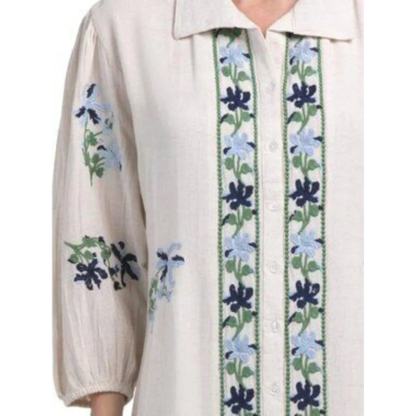 Solitaire Embroidered Linen Cotton Maxi Dress Cream Floral XL NWT