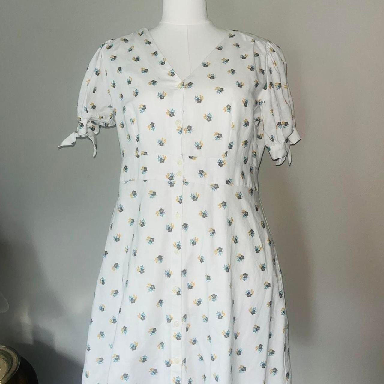 Gap Linen Cotton Floral Button Front Puff Sleeve Dress