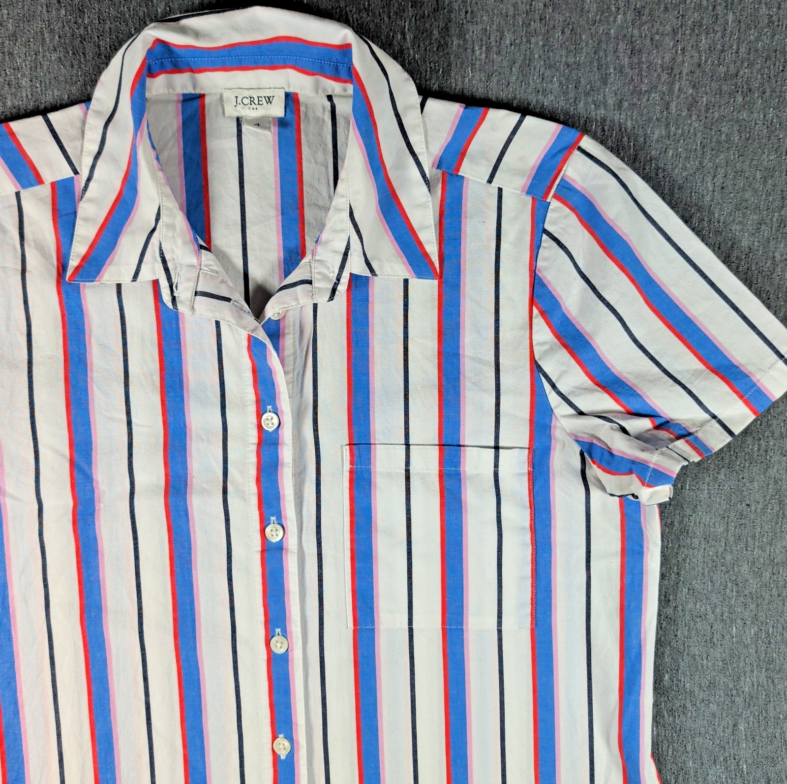 J Crew Striped POPLIN Shirt Midi DRESS Womens Sz 4 Button Front Pockets Preppy