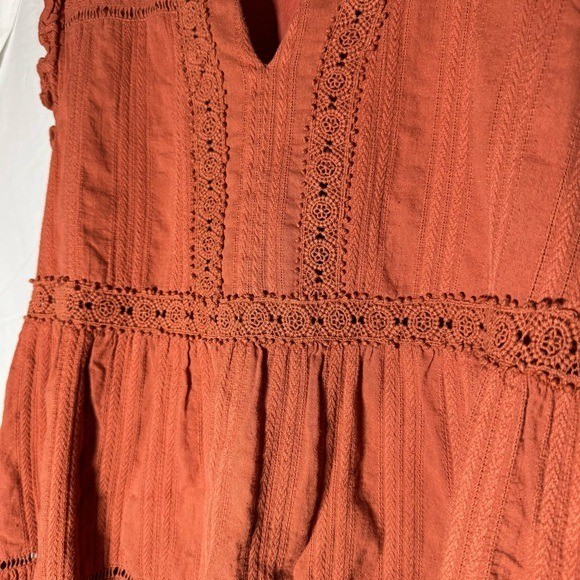 Altar’d State Womens Rust Orange Crochet Lace Tiered Boho Mini Dress Size M