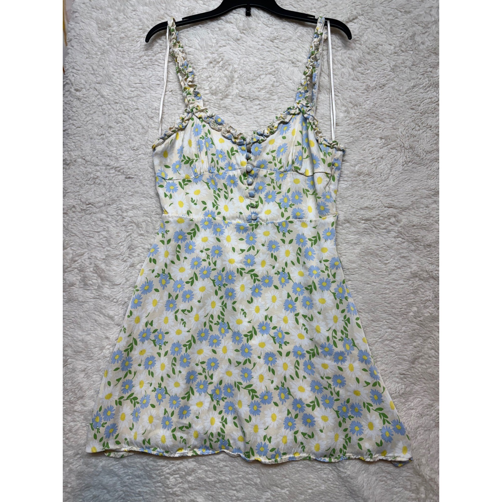 Zara Mini Dress Womens Medium Floral Daisy Ruffle Strap Button Front Excellent