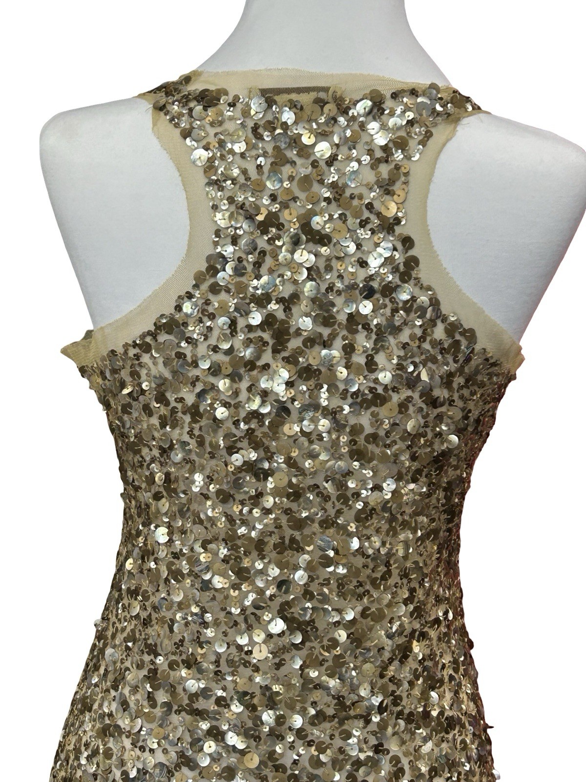 Arden B Gold Sequin Sheer Mesh Mini Dress XS S Party Glam Y2K Club Going Out