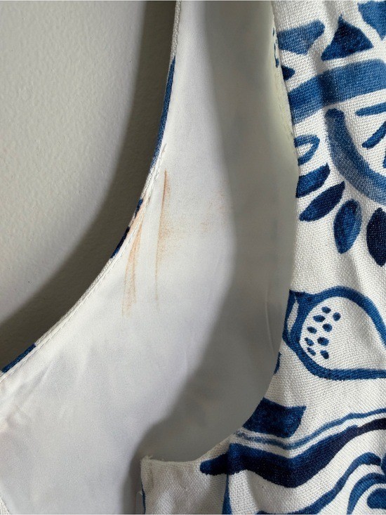 CeCe Ivory Blue Mediterranean Tile Print Tiered Maxi Dress Sz LARGE Rayon Linen