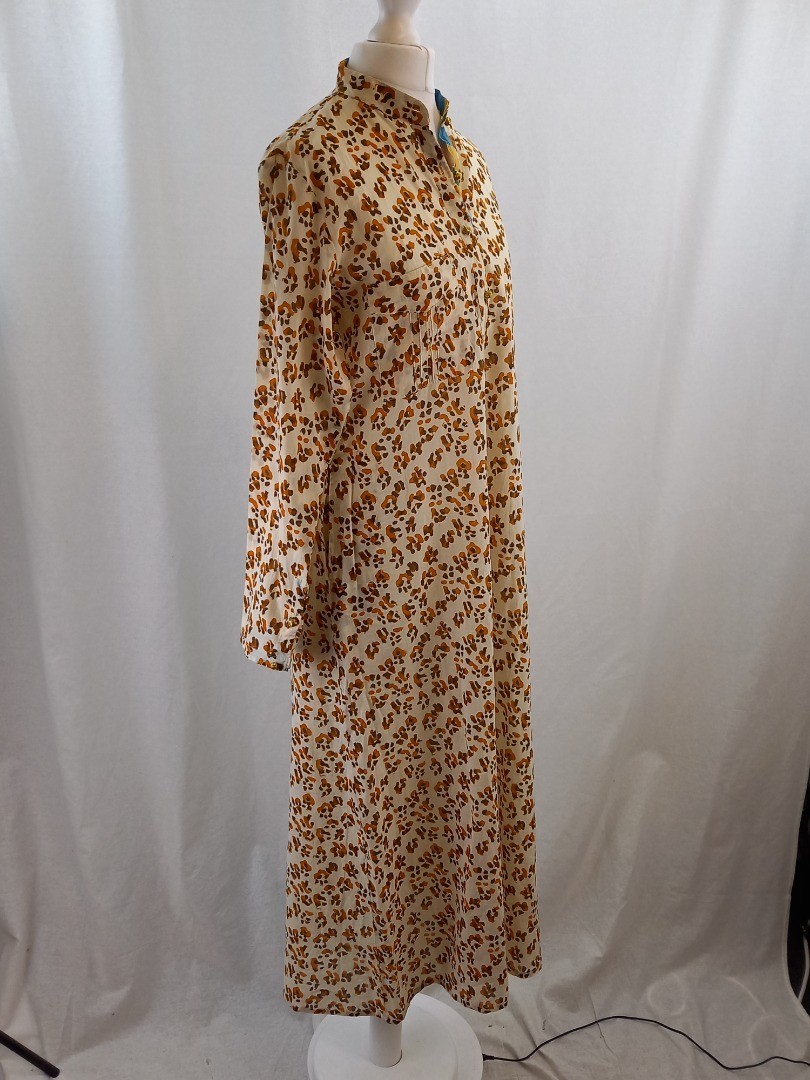 Lisa Corti Maxi Dress Size S Kaftan Animal Print Cotton Button Neck
