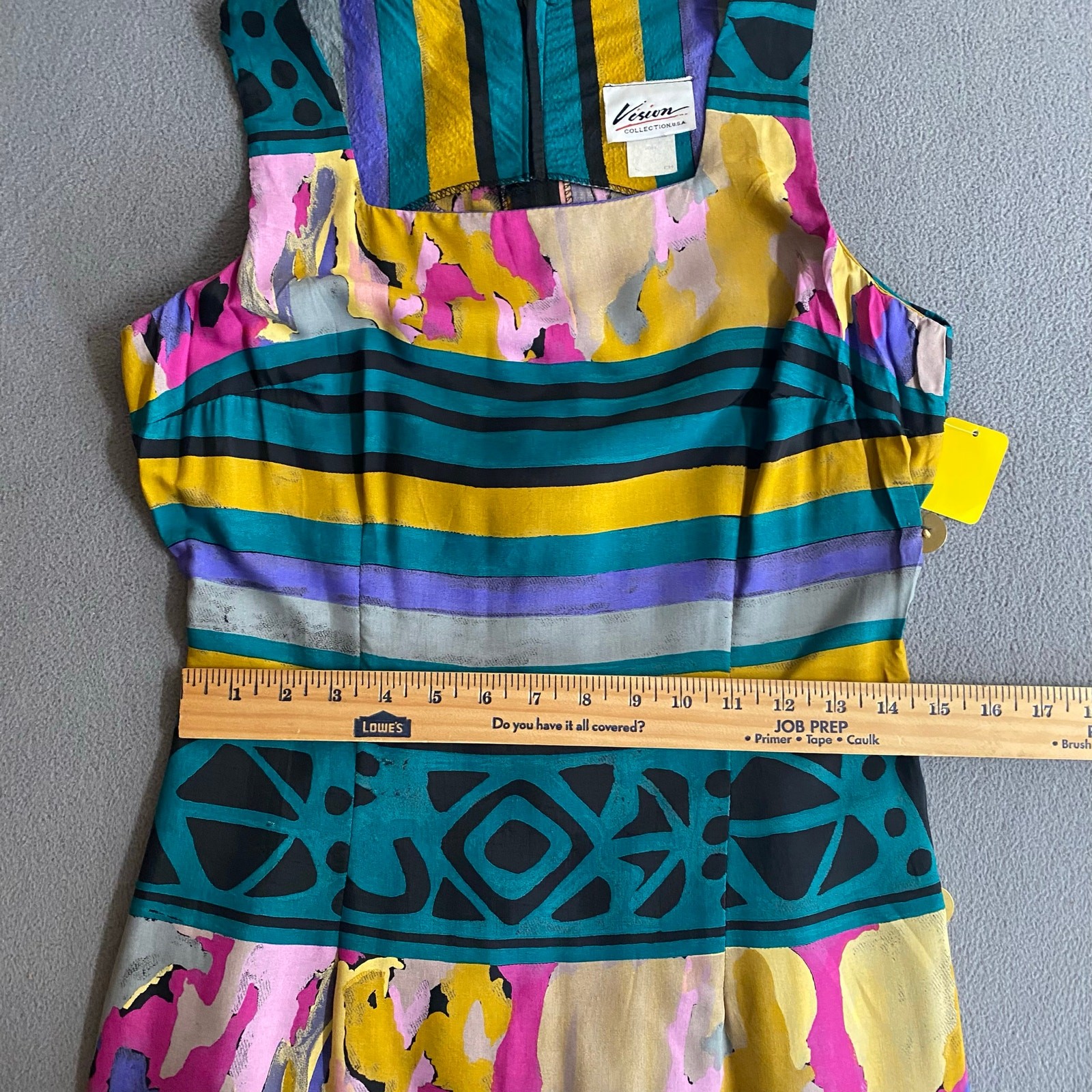 Vtg 80s 90s NOS Artsy Square Neck Sleeveless Pencil Dress S Retro Resort Wear