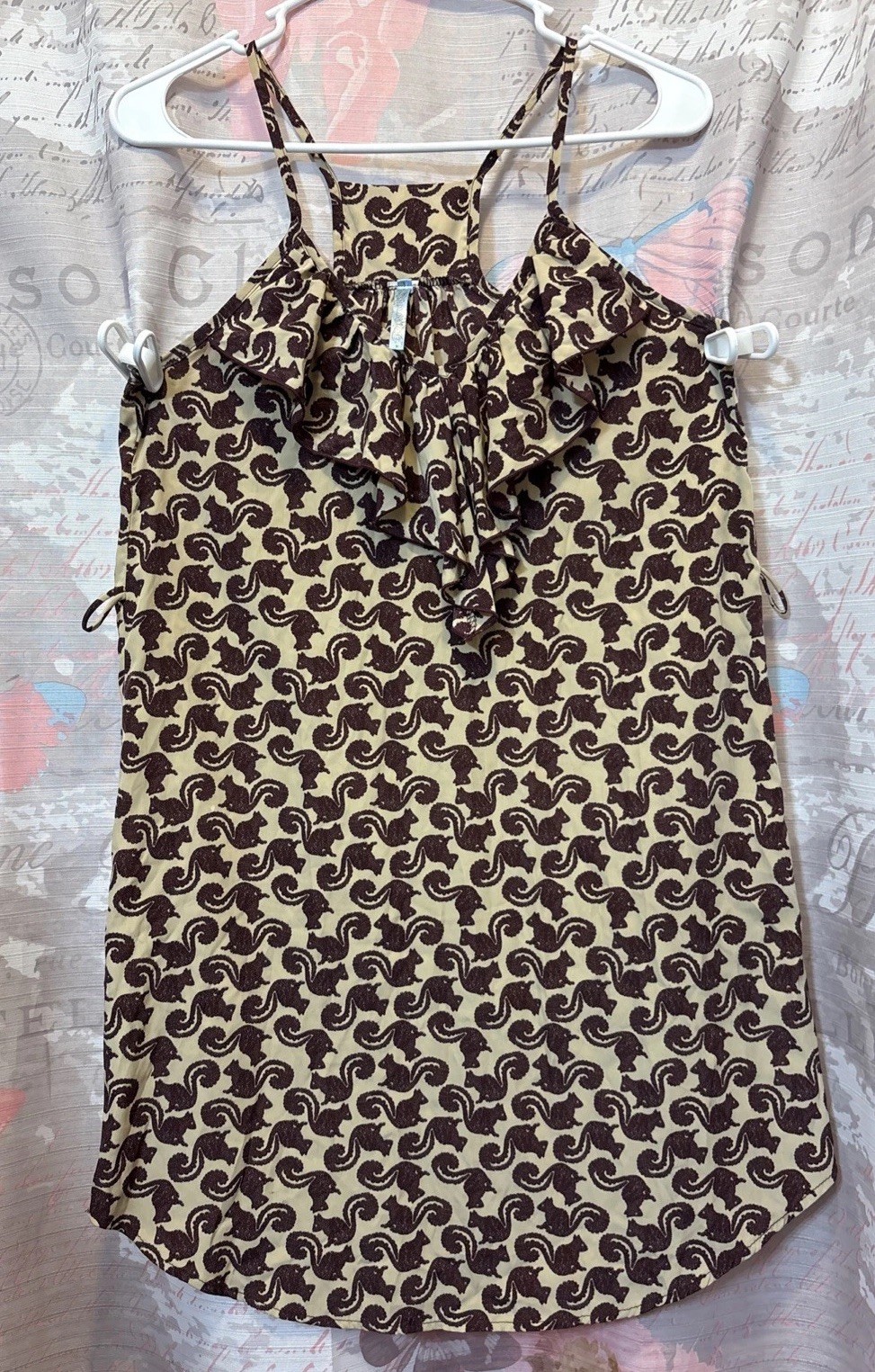 MOONLIGHT Printed Spaghetti Strap Ruffle Neck Detail Mini Summer Dress **NO BELT