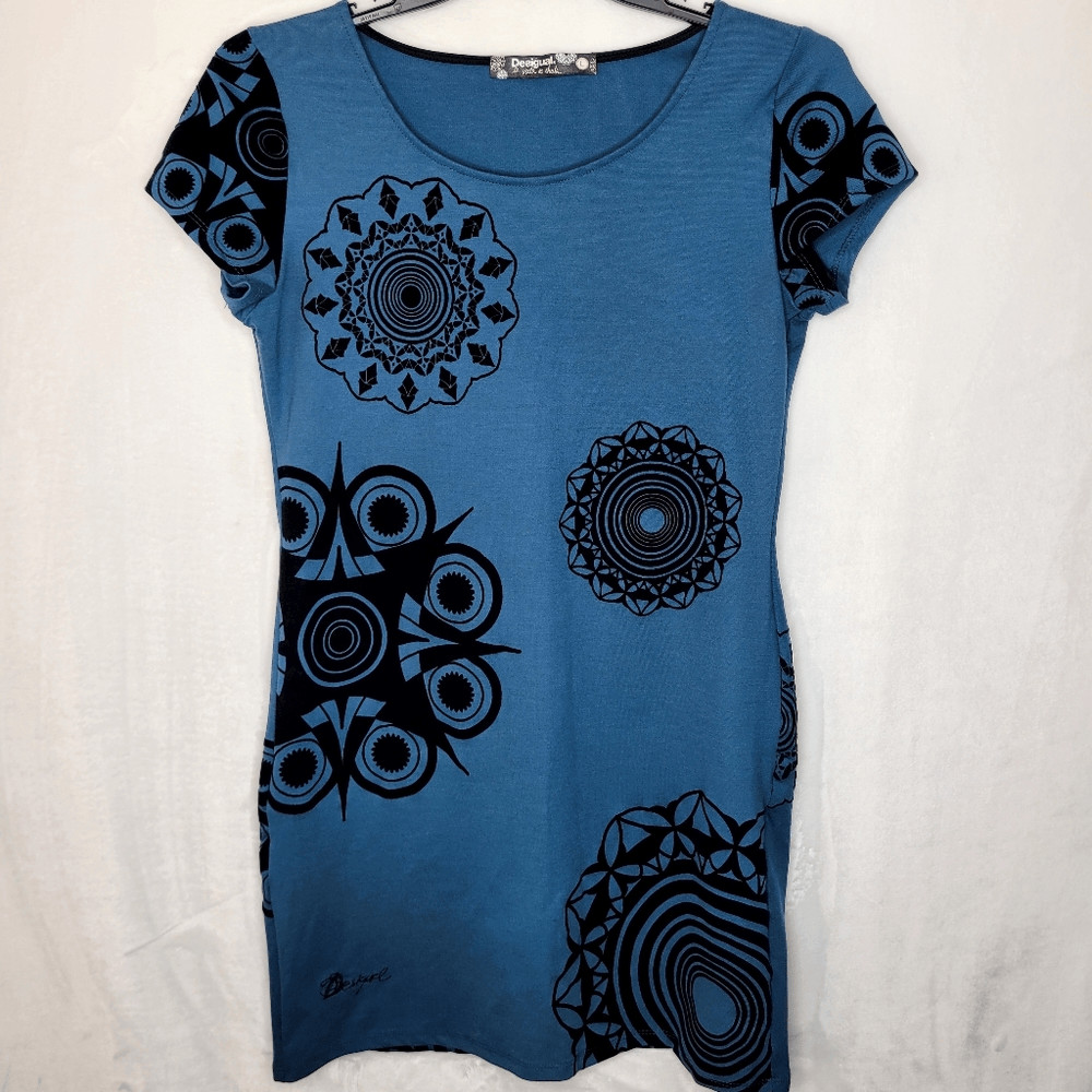 Desigual Velvet Mandala Pattern Short Sleeve Sheath Dress Size Large