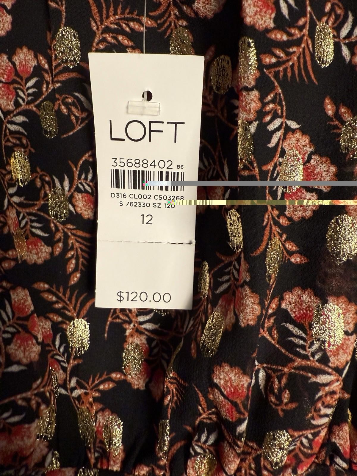LOFT Dress Shimmer Dot Square Neck Midi Black Gold Pink Slit Sheer Size 12 NWT