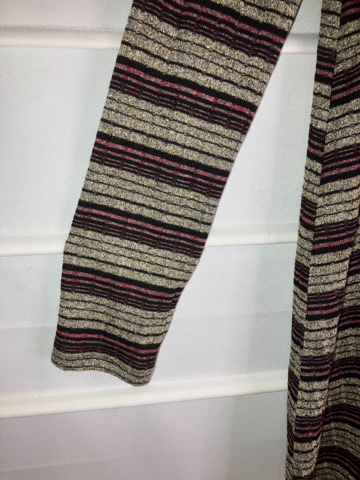 BCBGeneration Black Red Gold Metallic Striped LS Dress Medium NWTS!