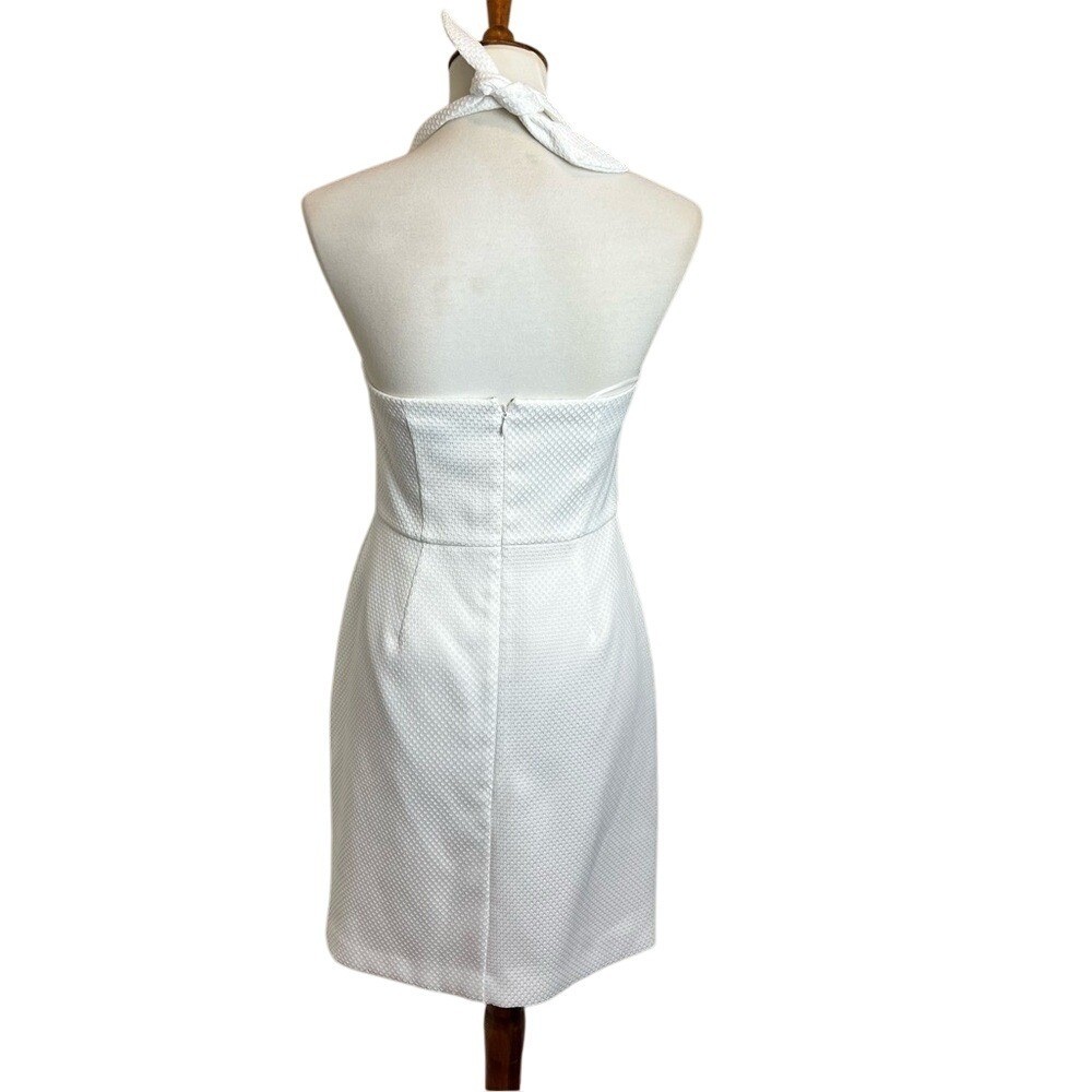 Trina Turk White Halter Mini Dress Textured Piqué Knot Front Size 4