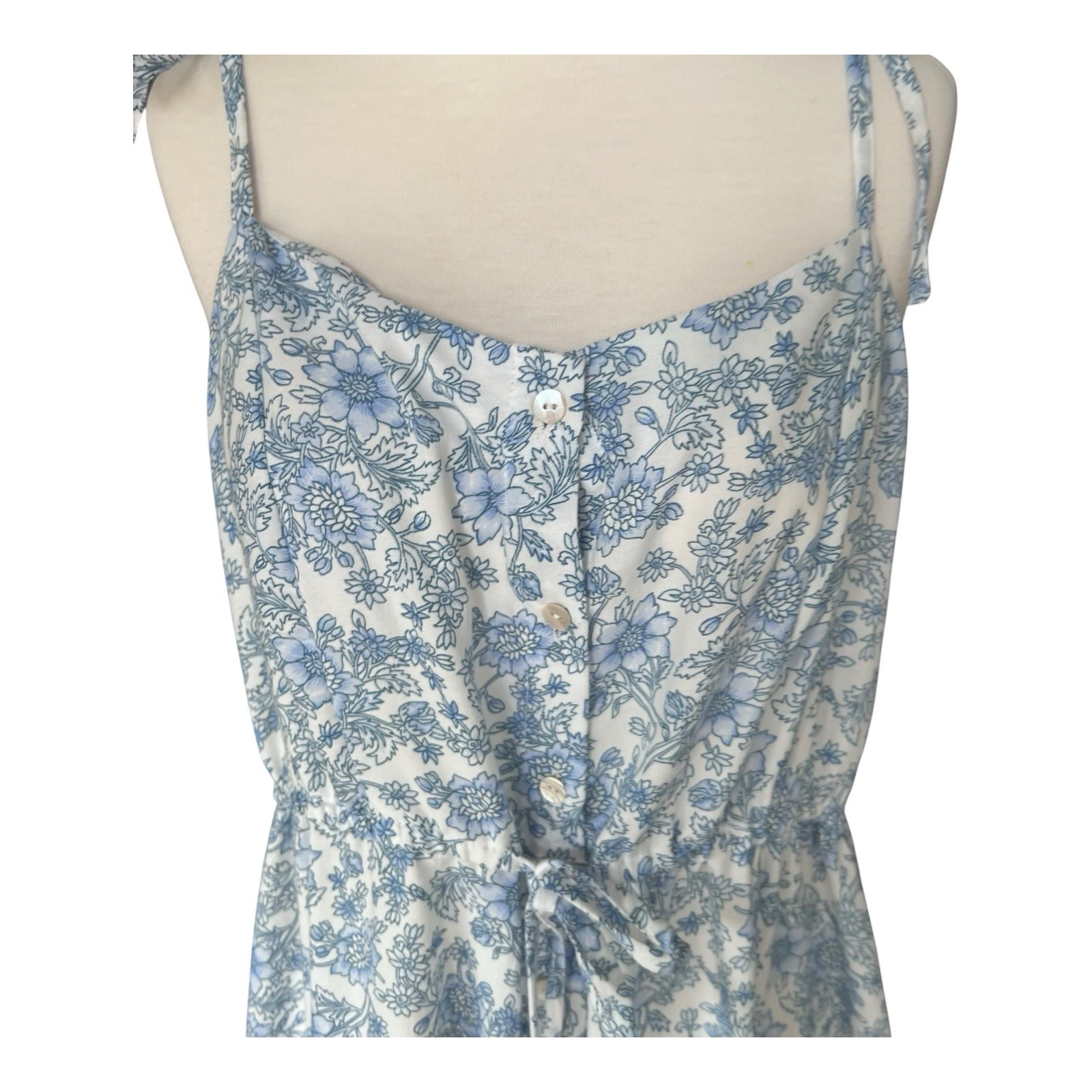 Hint of Blush Blue Floral Maxi High Low Peasant Cottagecore Ruffle Dress Sz XL