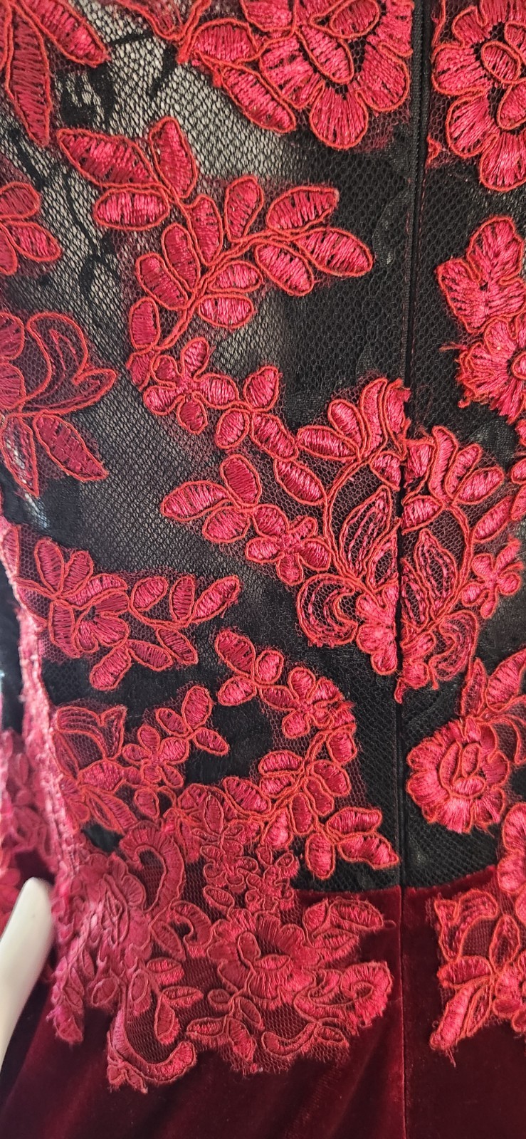 Red Carpet stretch velour dress with Chantilly and Alencon lace size S/M – NWT