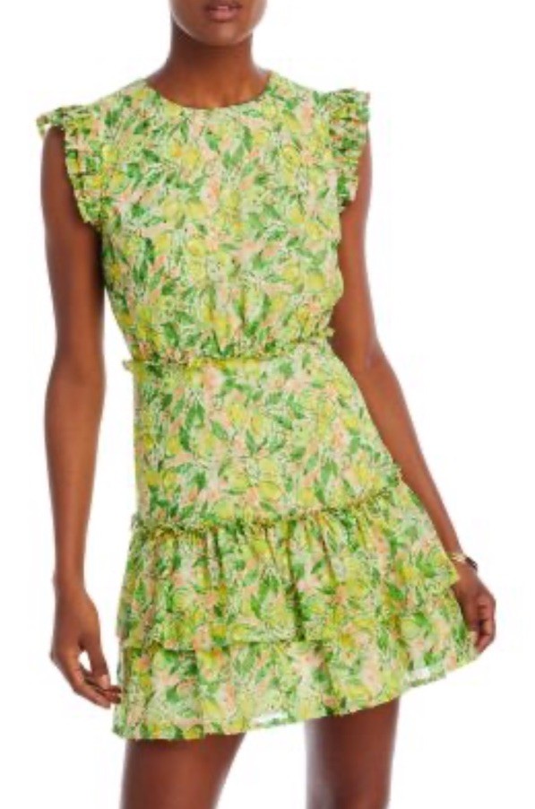 Aqua Clipdot Ruffle Lemon Print Dress Size XL NWT