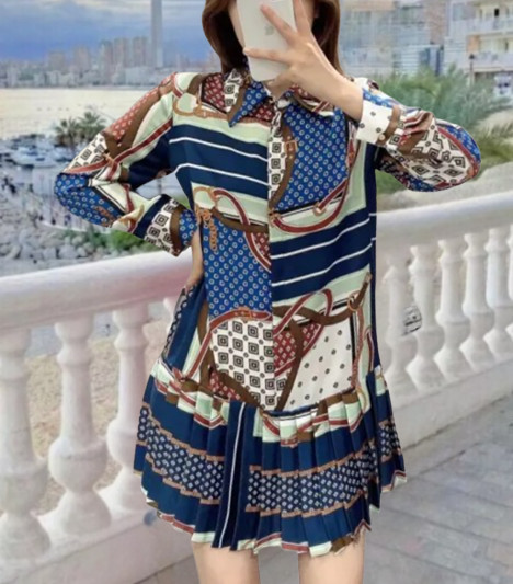 ZARA PATCHWORK SCARF PRINT PLEATED SHORT DRESS MULTICOLOR sz S