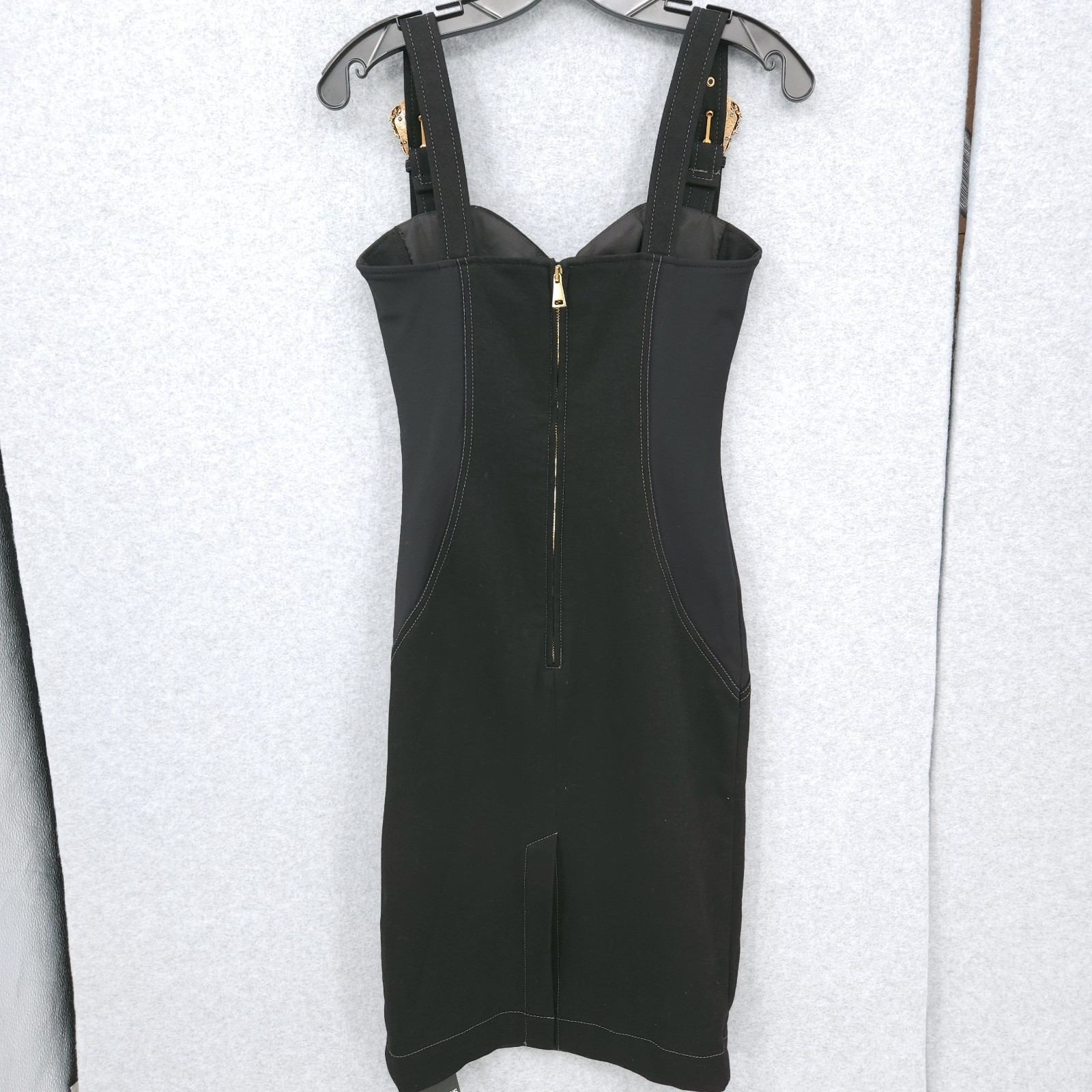 Versace Jeans Couture Baroque Buckle Embellished Seam Sheath Black Dress 2 NWT