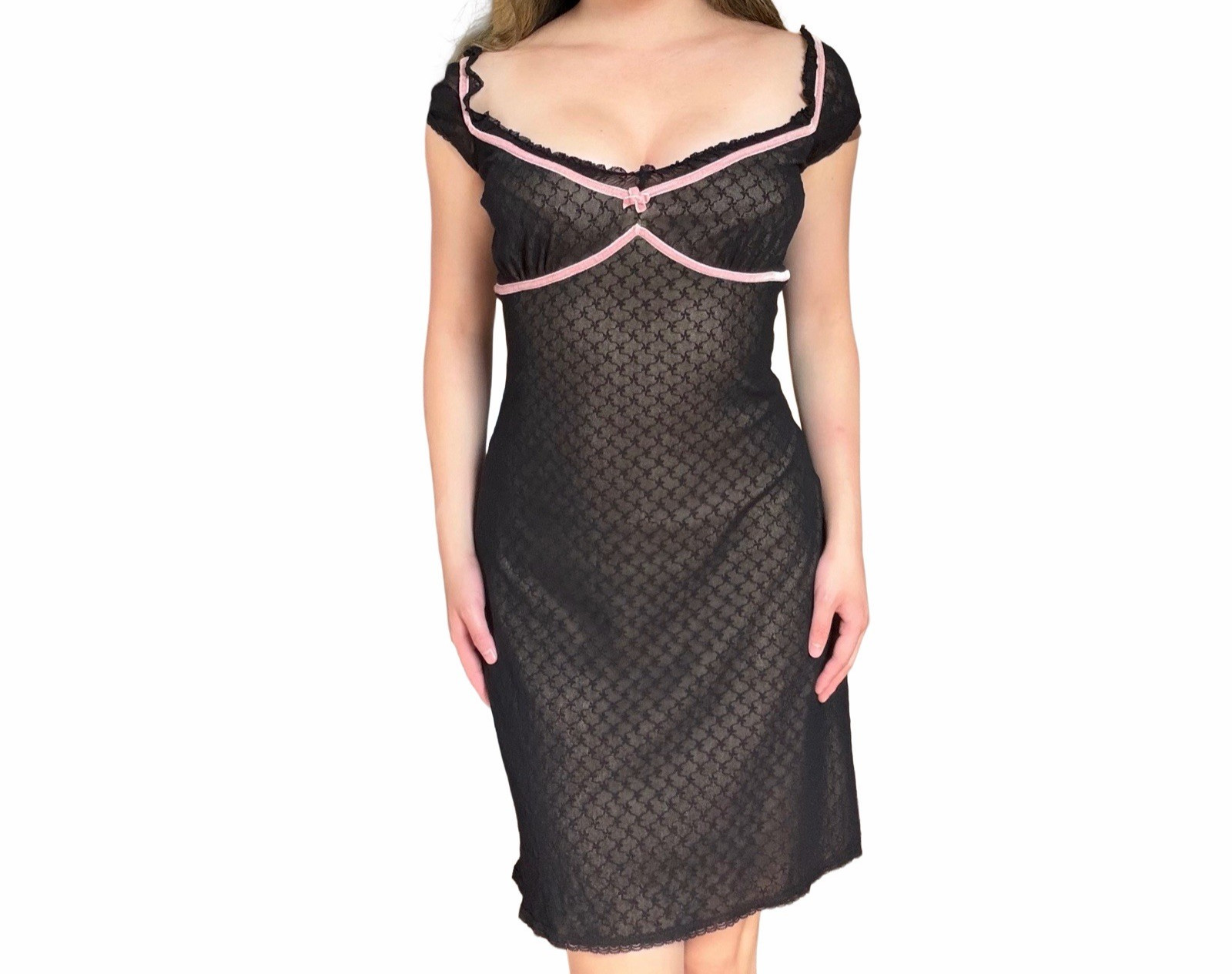 vintage betsey johnson black pink milkmaid dress size medium