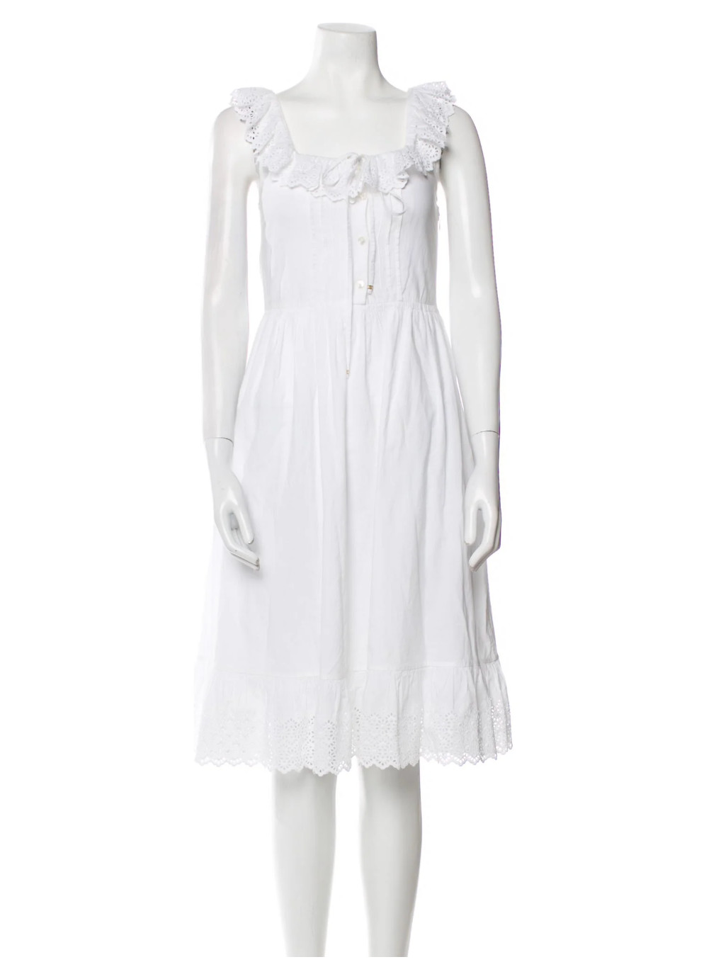 Celine Dress Hedi Slimane White Cotton Lace Small Eyelit Sz 38 Womens