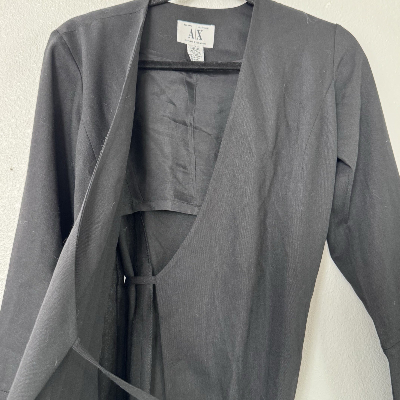 A/X Armani Exchange Black Wool Blend Wrap Dress SZ 2 Old Money Preppy Office