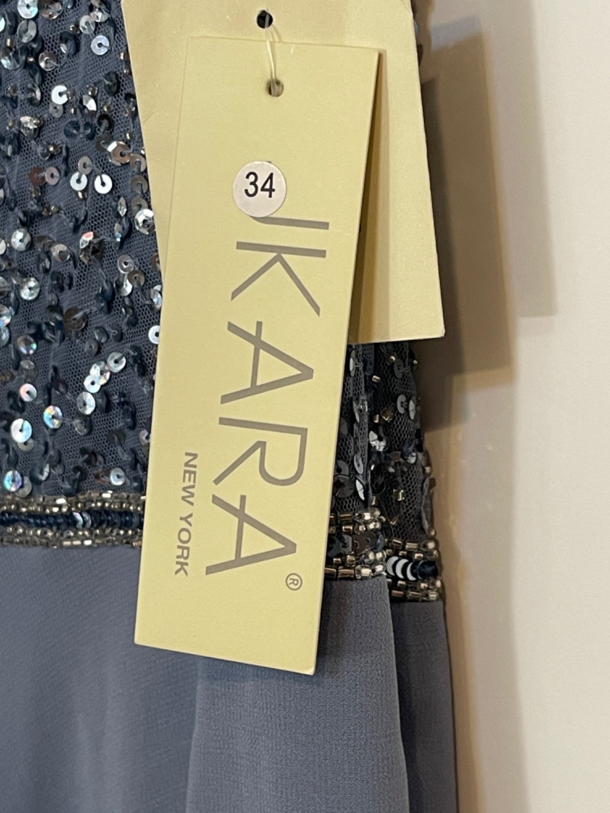 JKara Women’s Gray Blue Sequin Empire Waist Gown Gray size 16W NWT