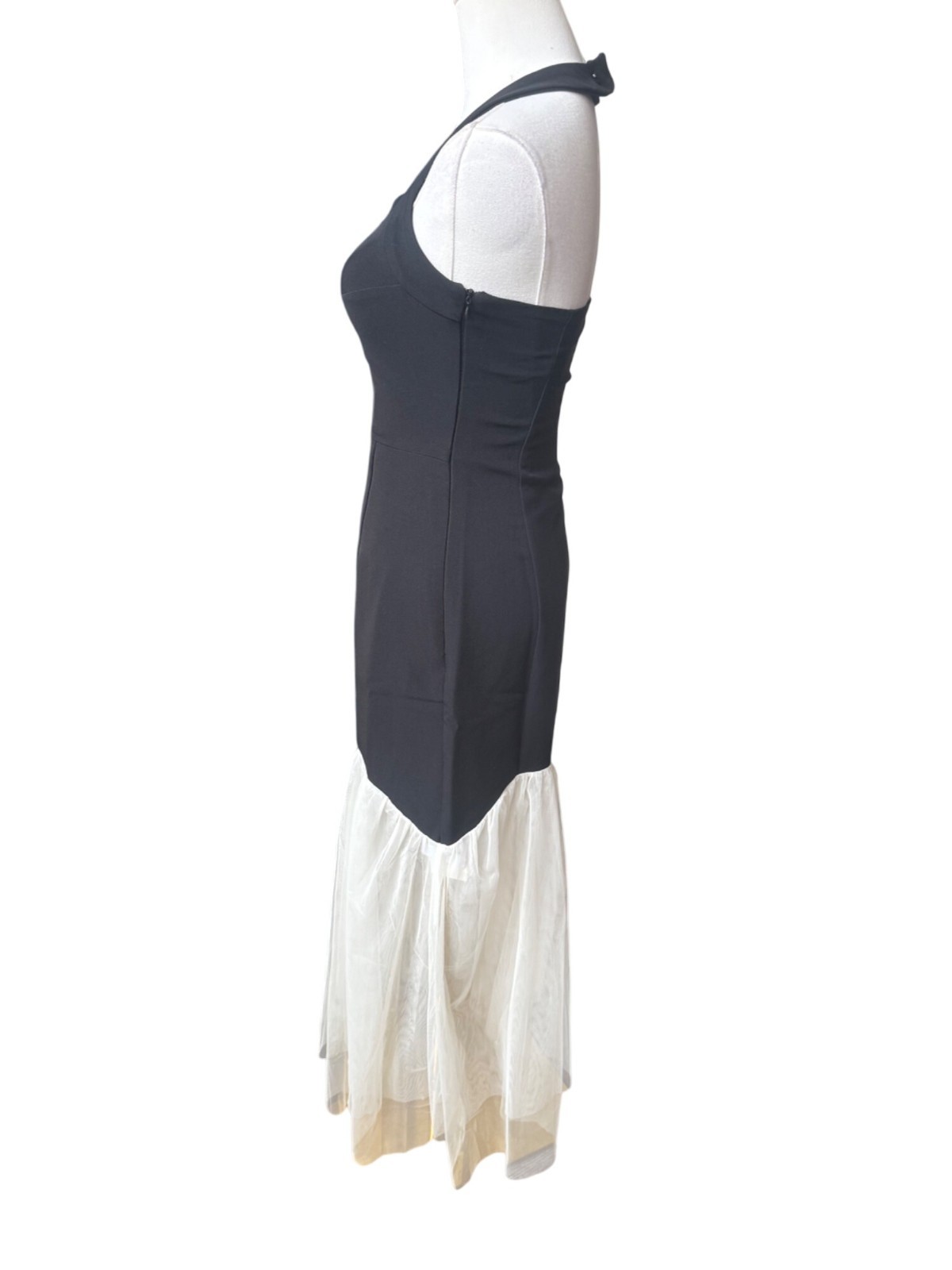 Commense Mixed Media Halter Midi Dress XS NWT Asymmetrical Sheer Dark Coquette