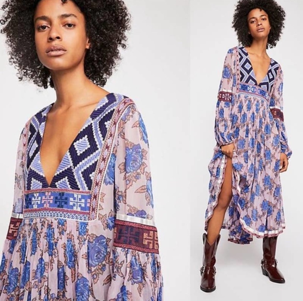 Rare Free People Bold Blooms Embroidered Metallic Dress