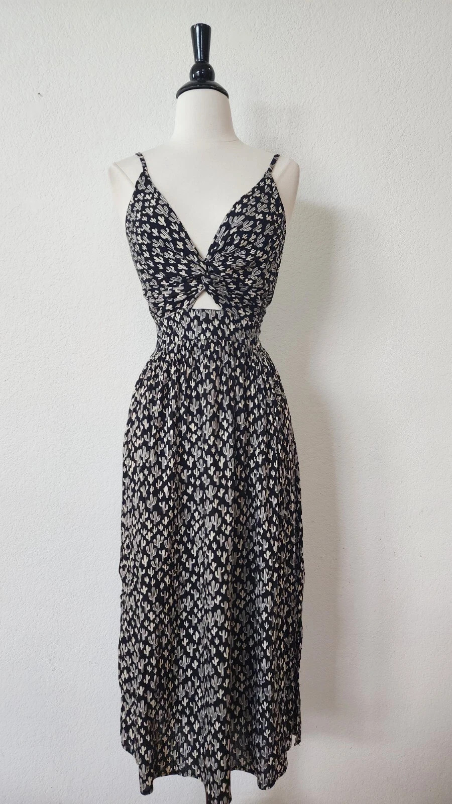 New Anthro Midi Dress Size Small Black Cactus Southwest Desert Boho Sun