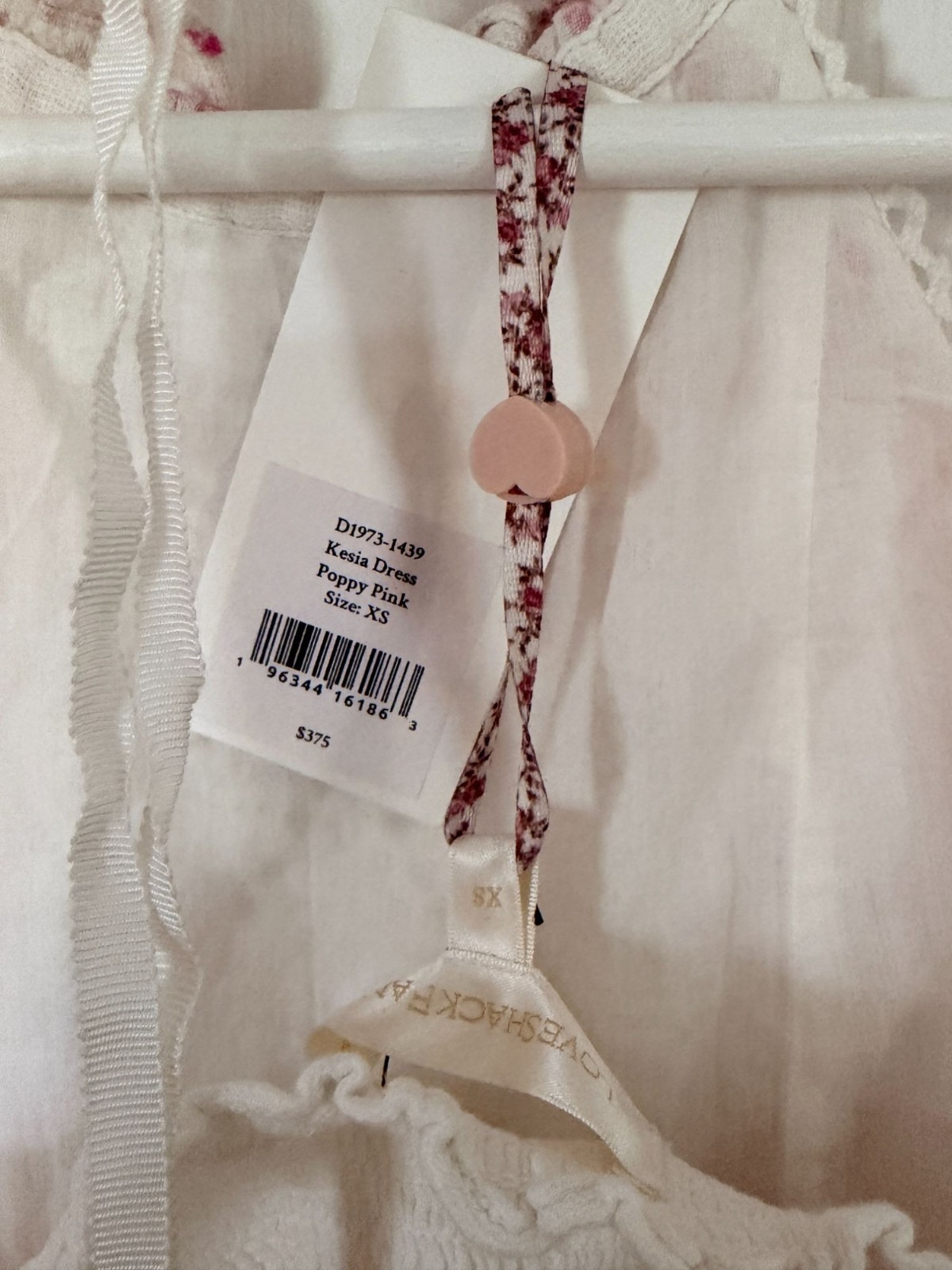 NWT LoveShackFancy Kesia Mini Dress XS Poppy Pink Floral Lace Cotton Halter