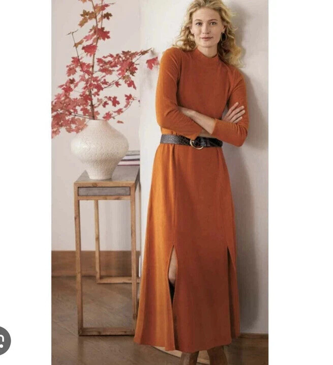 SOFT SURROUNDINGS $130 Marsilia Soft Stretch Mock Turtle Neck Maxi Dress Large