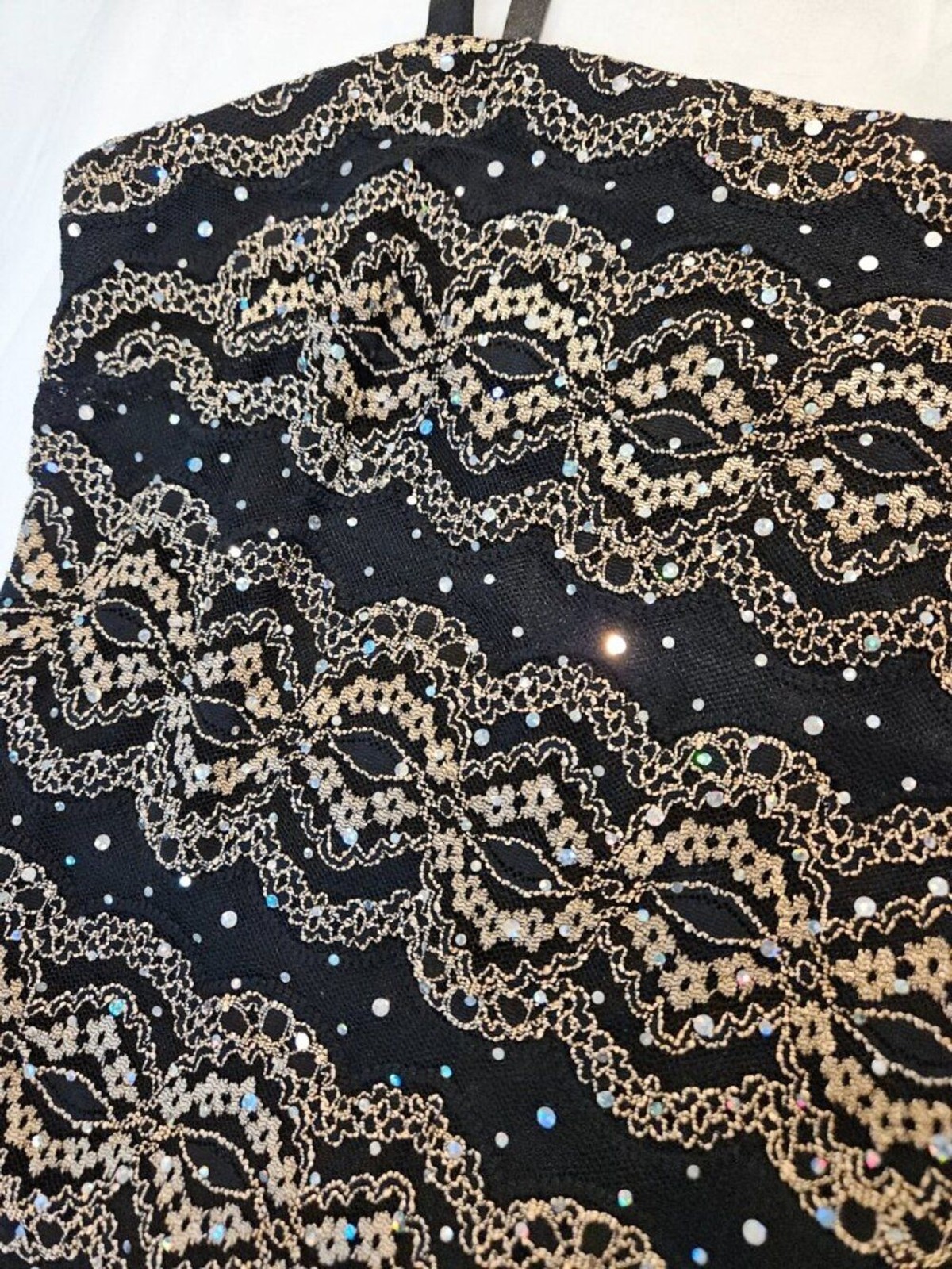 R&M Richards Metallic Gold Lace Rhinestone Cocktail Dress – 12