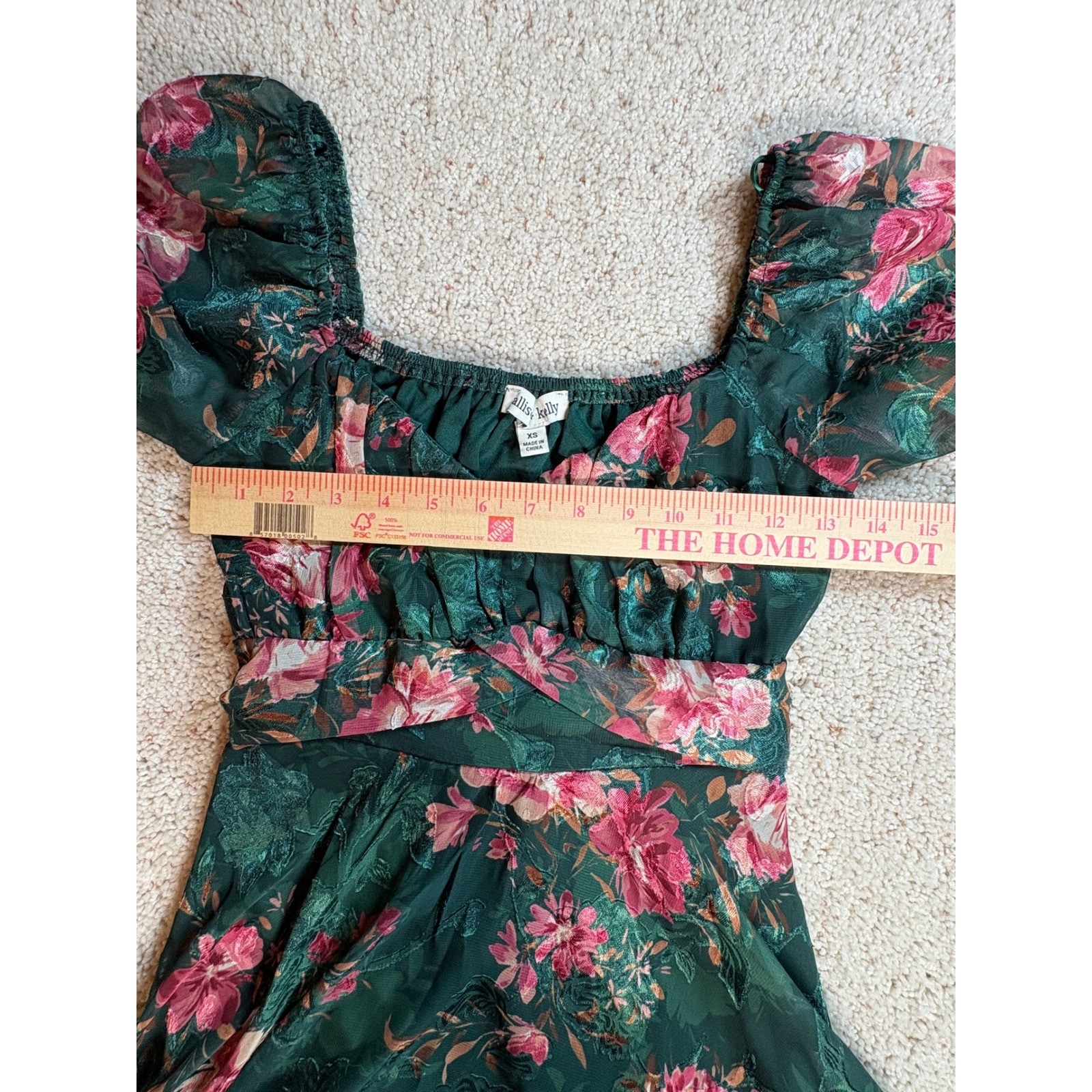 Allison & Kelly Floral Print Sweetheart Neck Long Sleeve Corset Bodice Dress XS