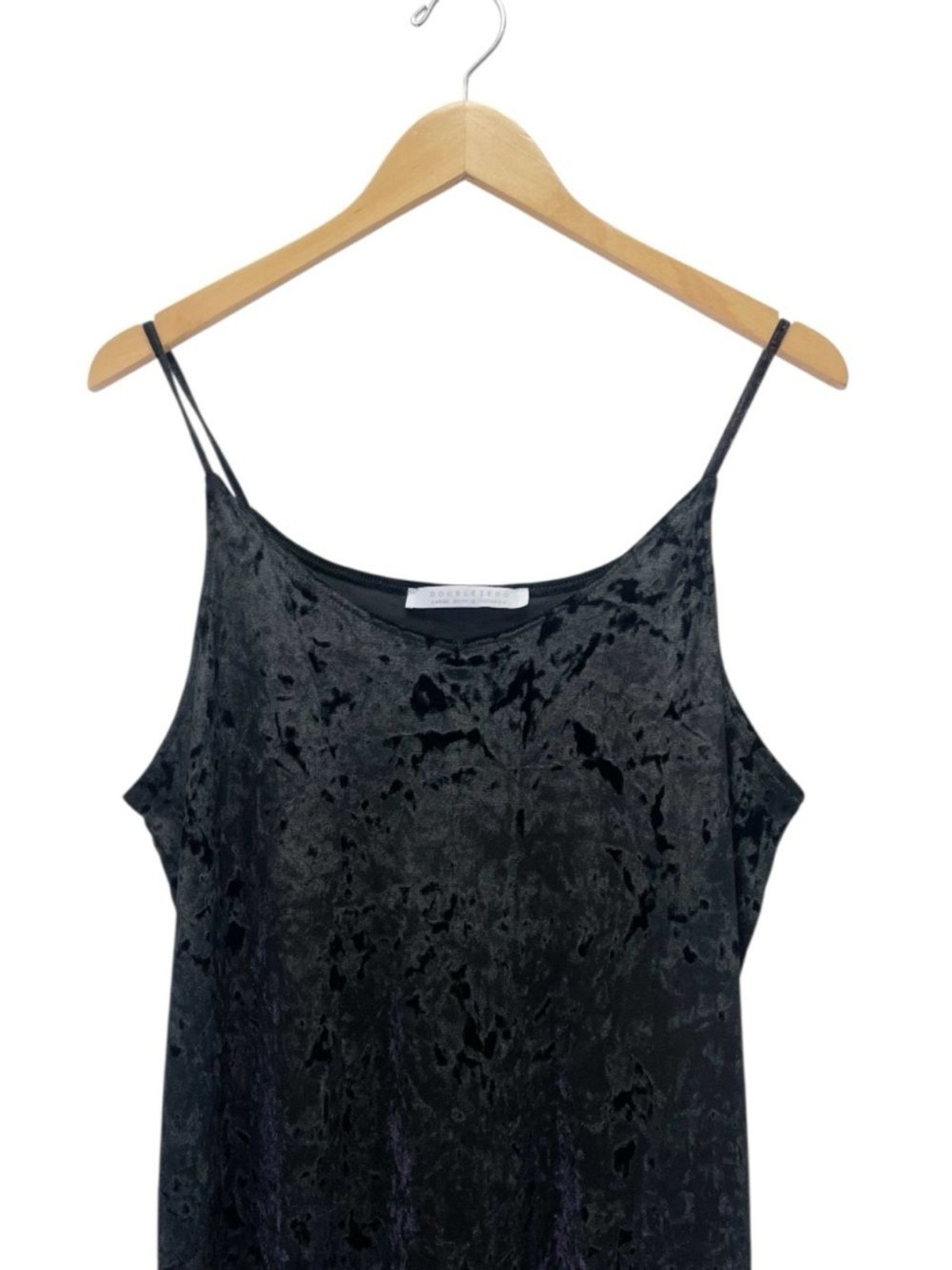 Double Zero Black Crushed Velvet Slip Dress Midi Spaghetti Strap Y2K Size Large