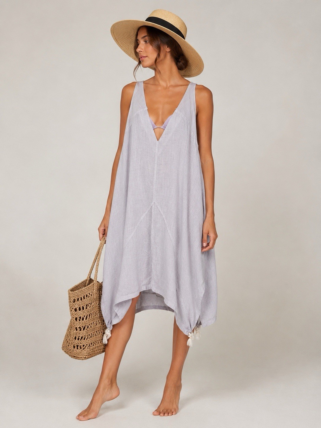Haris Cotton Boho 100% Linen Tunic Dress S Coastal Chic Resort Wear