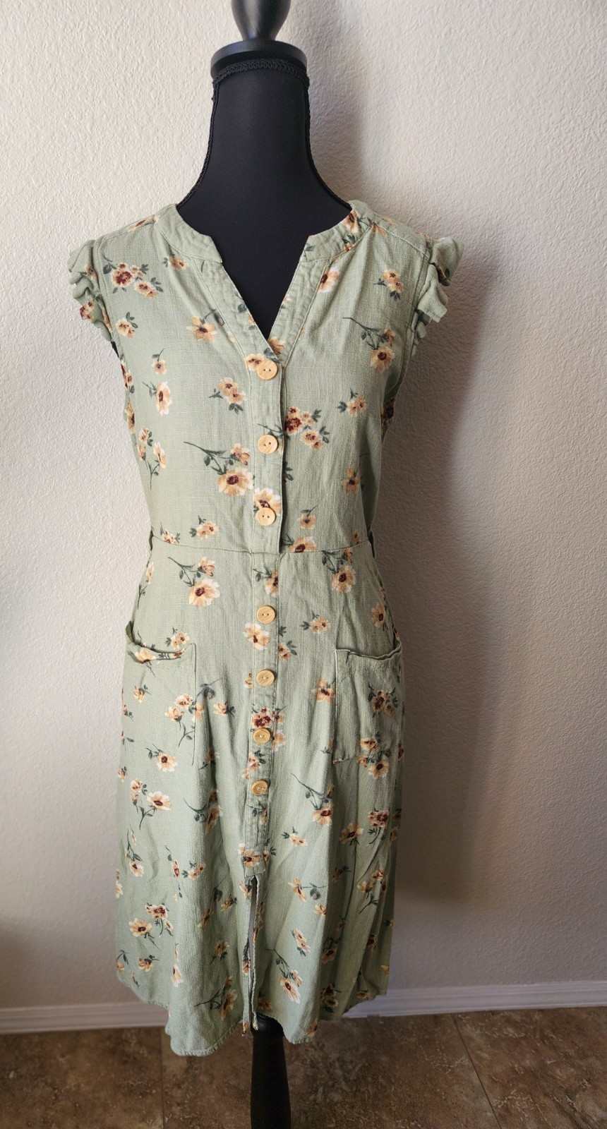 Monteau Linen Blend Floral Dress Size Medium Wedding Guest Summer Cottagecore
