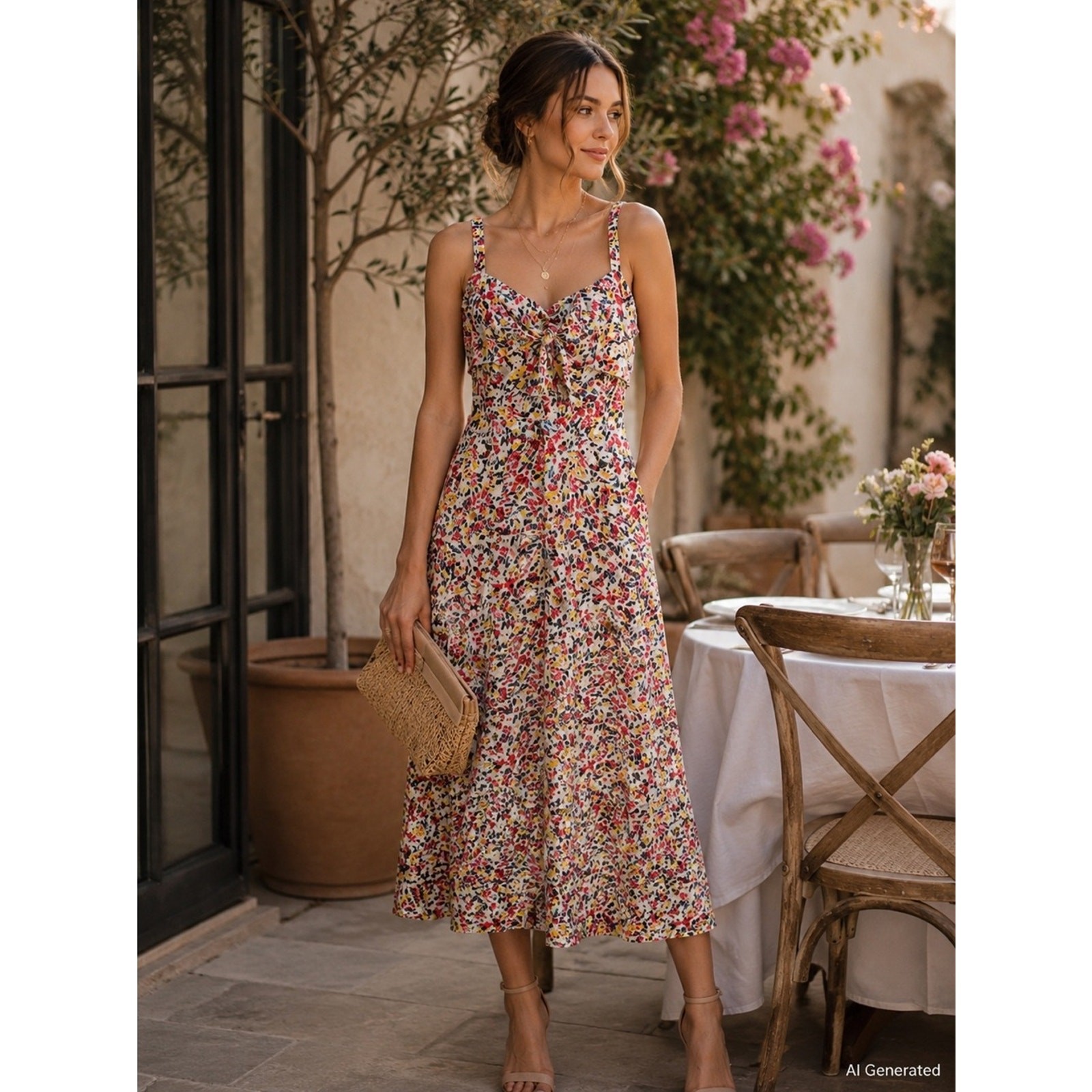 Julia Jordan Floral Midi Dress Sweetheart Neck Wedding Guest Pockets Sz 16
