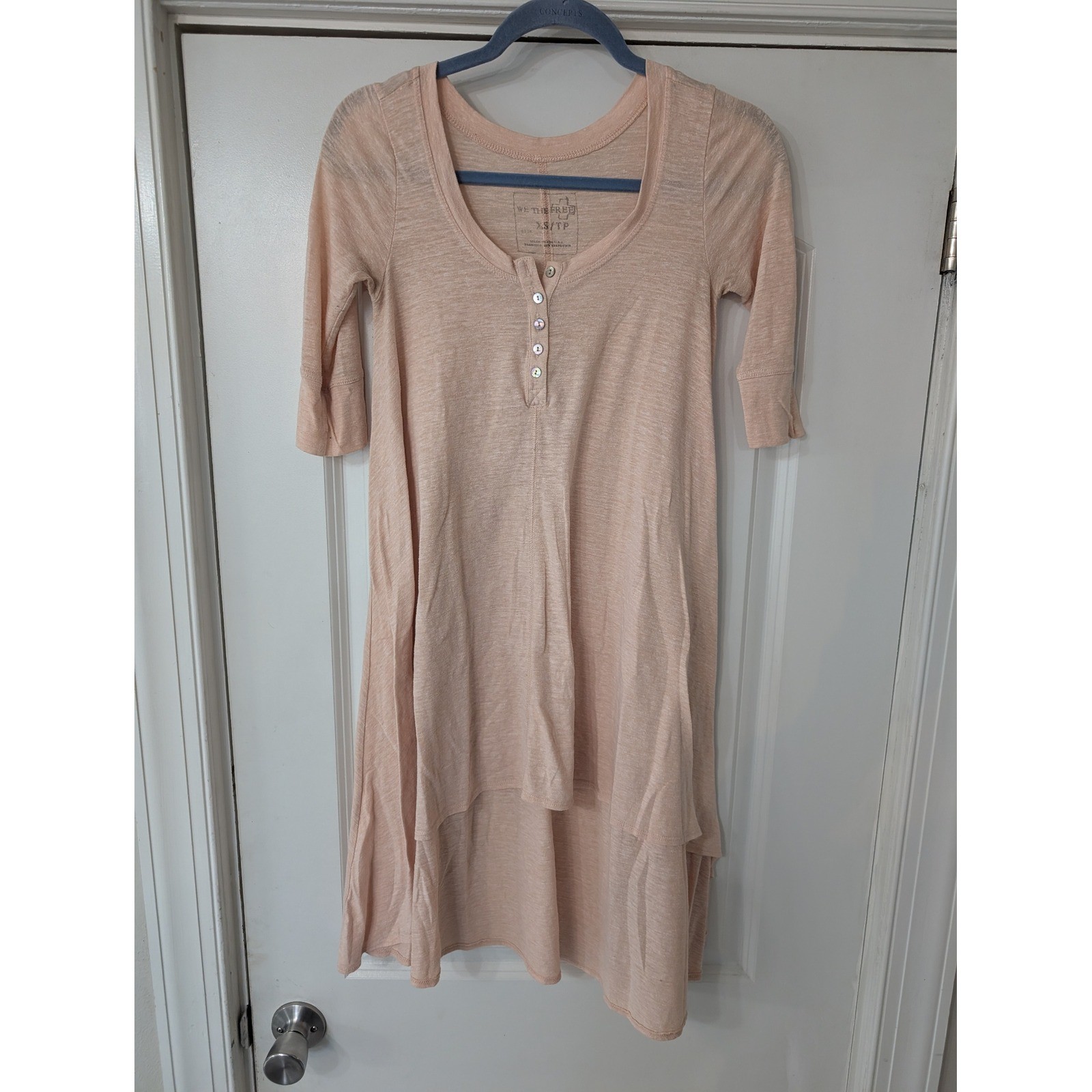 We The Free Drippy Jersey Henley Tunic High Low Mini Dress XS beachy boho