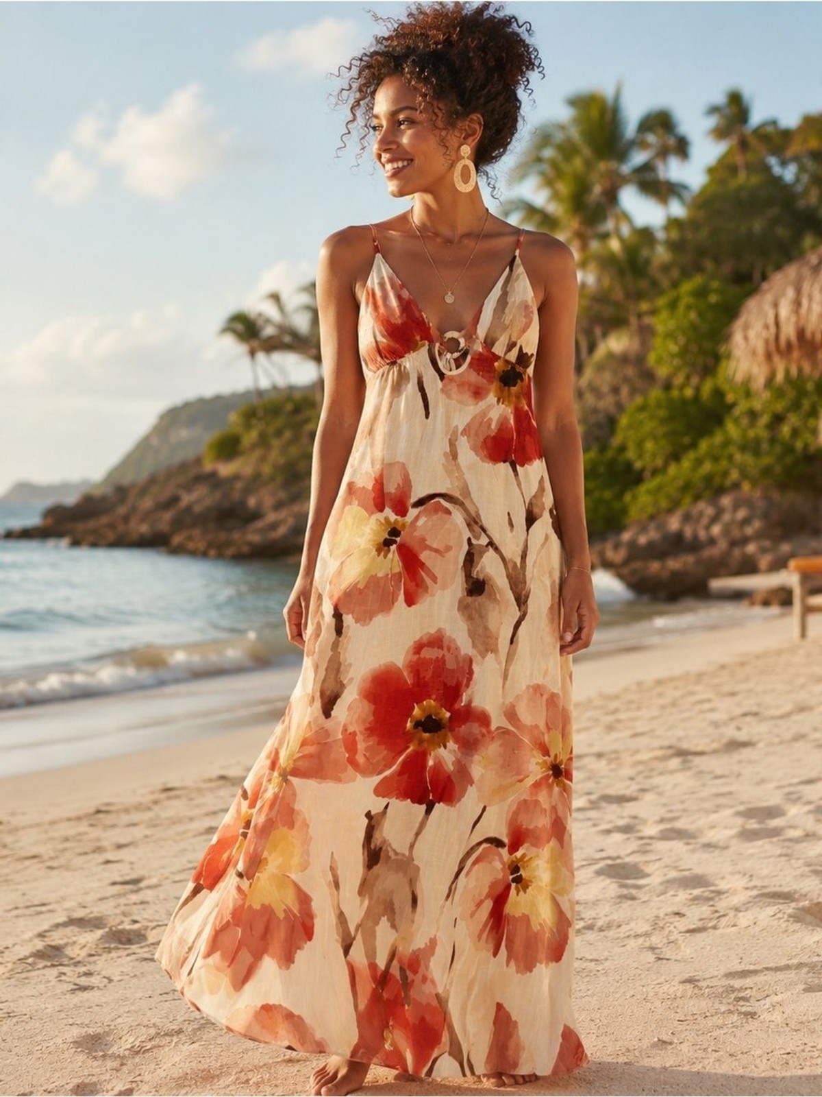 Anthropologie Paper Heart Linen Blend Floral Maxi Dress Tie-Front Size Large
