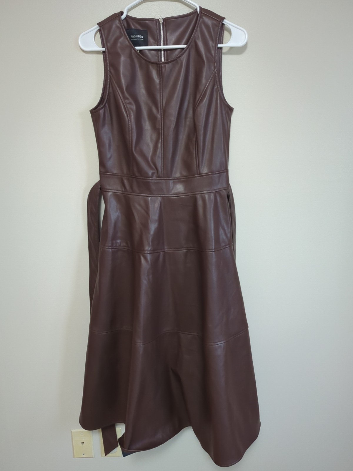 Fashion Collection Chartou Small Faux-Leather A-Line Dress Small Chocolate Brown
