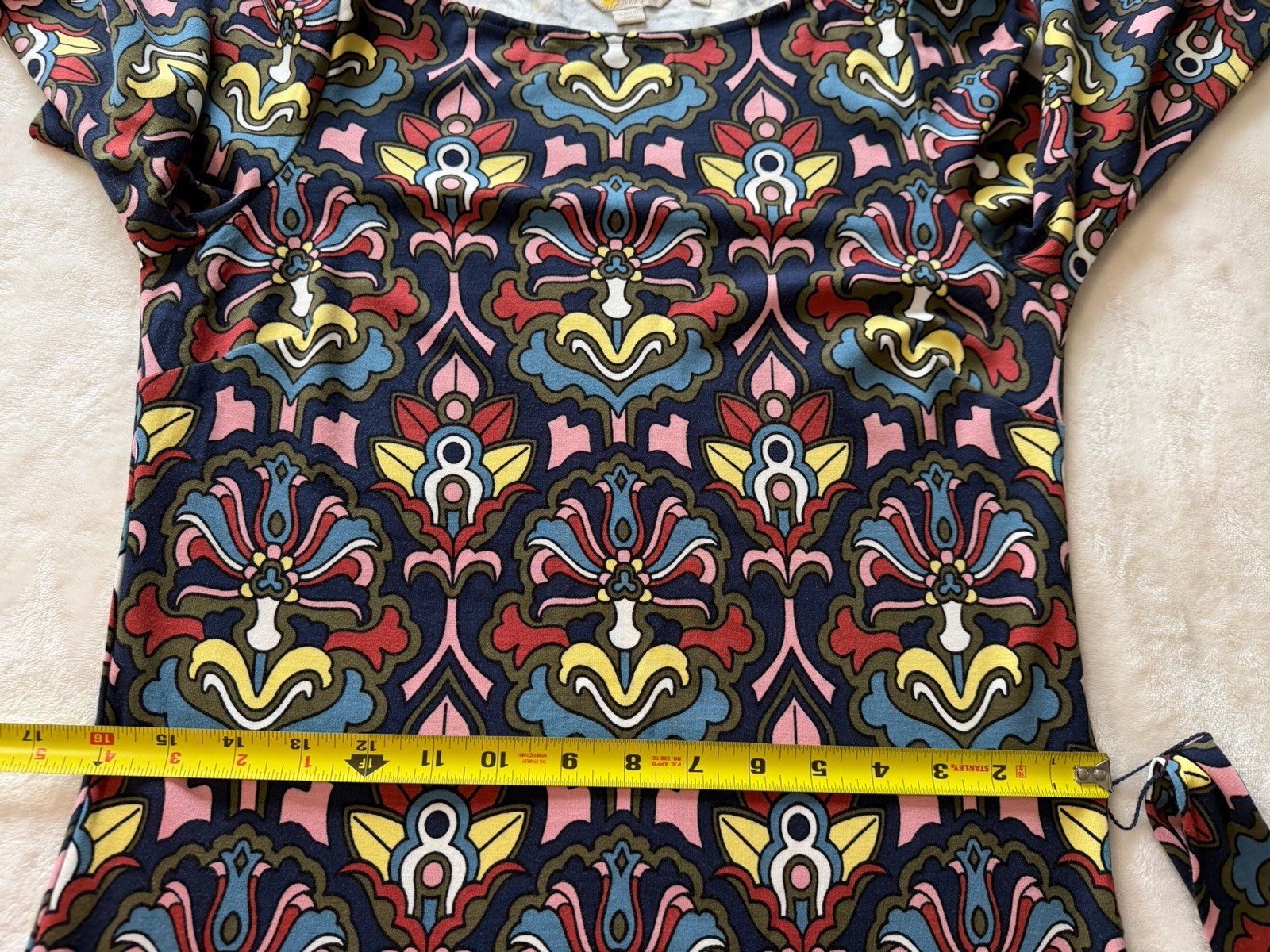 BODEN Tie Detail Jersey Shift Dress Size US 4R Multicolor Print