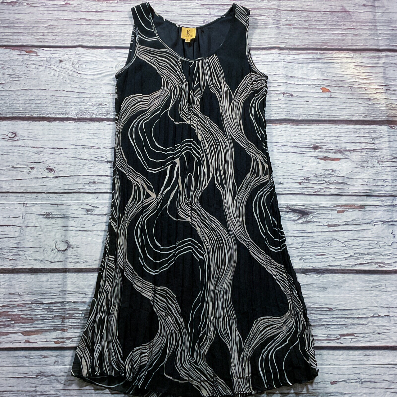 Kasper Womens Dress size Small Black Tan Pullover Pleated A-Line Tank Lined