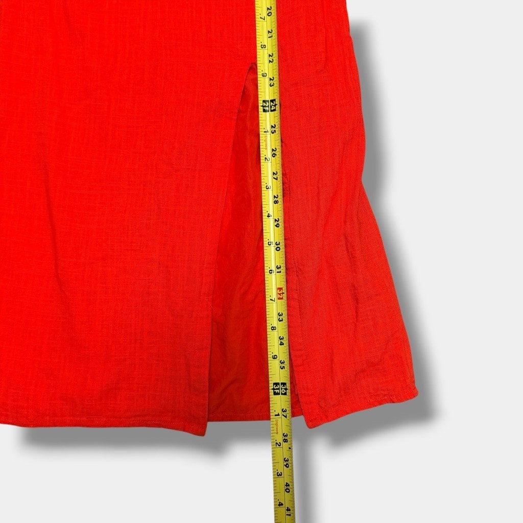 SNDYS Everyday Strapless Linen Blend Midi Dress Orange/Red Side Slit Size M