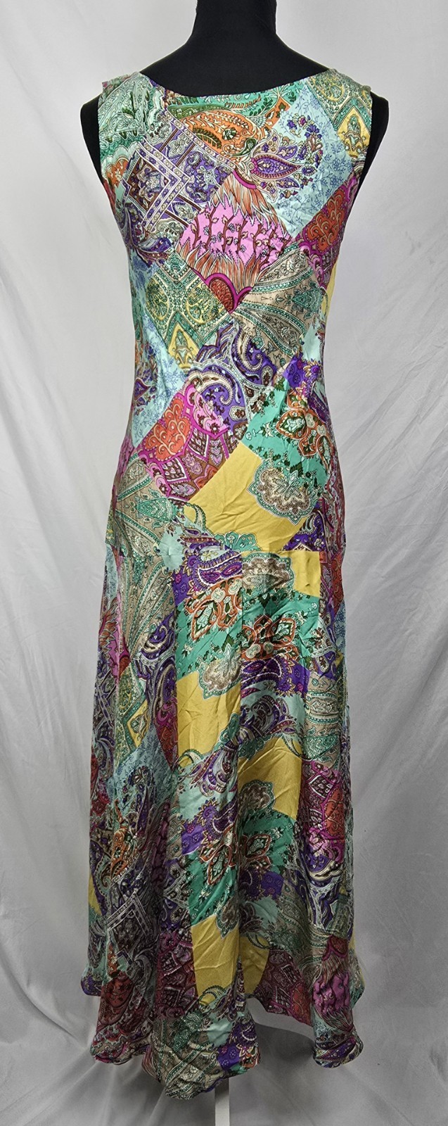 Sundance Silk Patchwork Boho Festive Women’s Sleeveless Maxi Dress sz S
