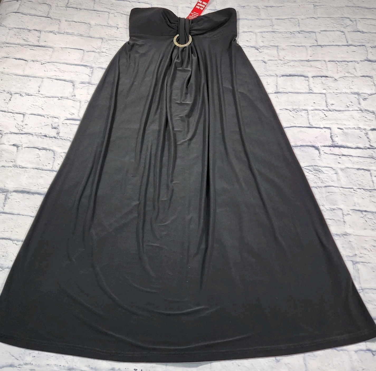 R&M Richards WOMENS 12P Black Jersey Knit Halter Dress Rhinestone Buckle Maxi
