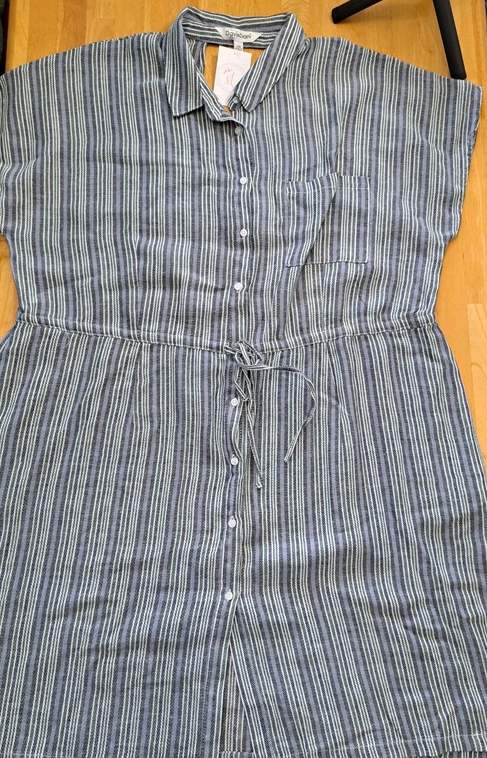 Davi & Dani Striped Linen Blend Dress Size 2XL NWT Blue Green Gray White
