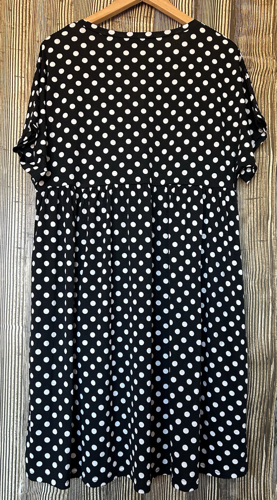 Suzanne Betro Black White Polka Dot Dress Sz 2X Pockets Empire Waist Career NWT